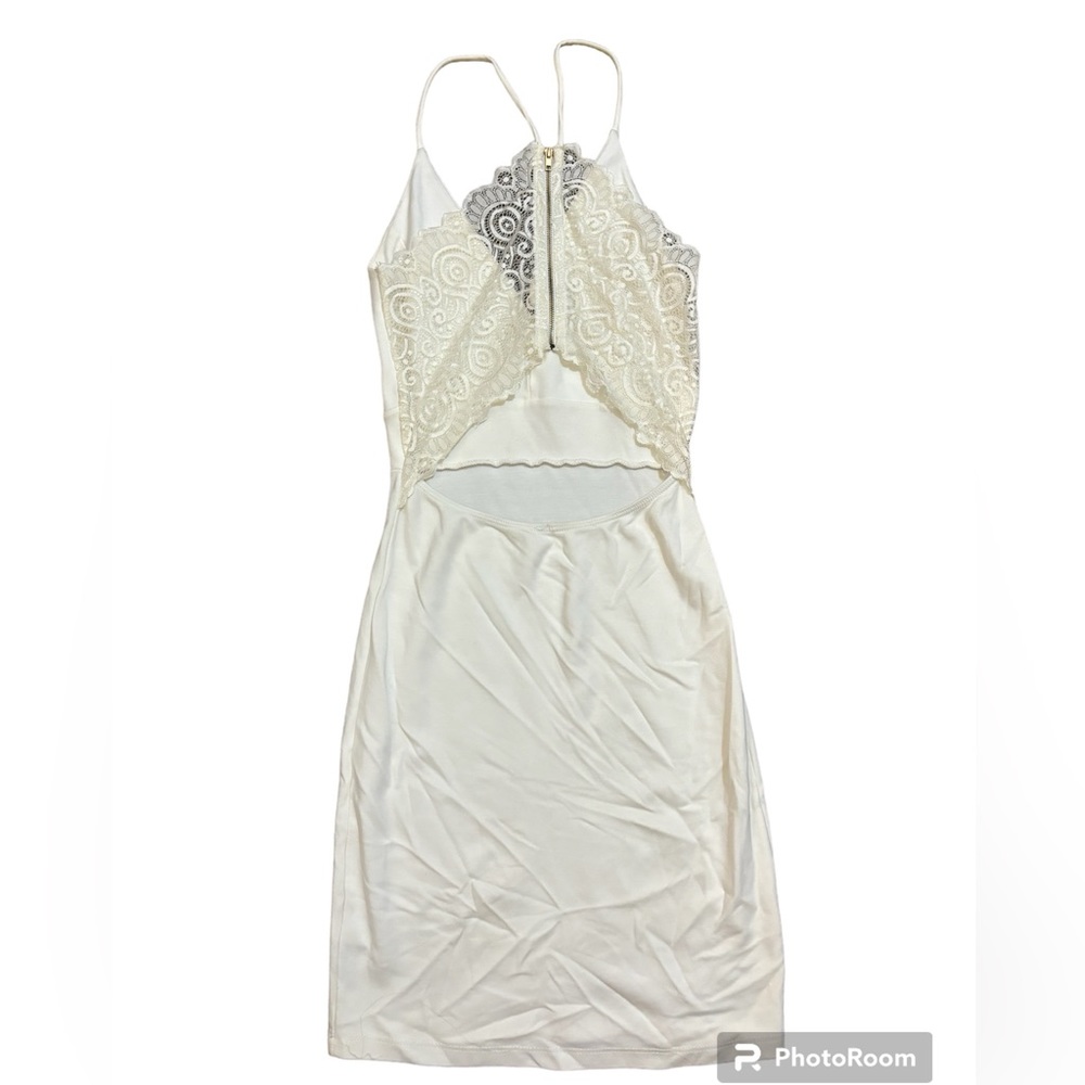 White Mini Dress | Size Small | Laced Open Back with Zipper - Picture 2 of 3